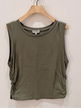 Michael Stars Olive Green Sleeveless Side-Ruched Tank